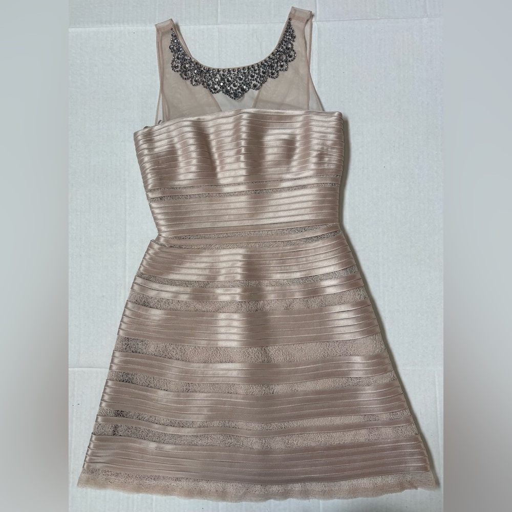 Morgane Embellished Yoke Champagne Formal Cocktail Dress BCBGMAXAZRIA Size 2